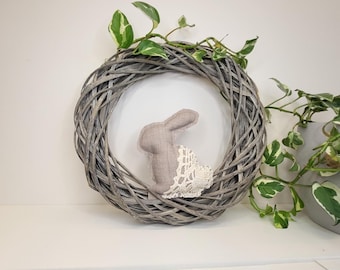 Fabric Easter Bunny with Vintage Doily Decor • Easter Decor • Handmade Minimal Spring Accent