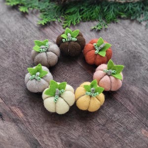 Små ullpumpor. Thanksgiving-dekor, bondgårdsdekor, Halloween-dekor, lantligt boende, höstheminredning, höstkransdekor, pumpadekor