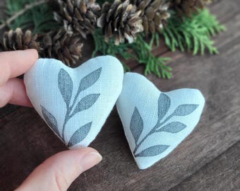 Tiny Linen Fabric Hearts • Hand‑printed linocut hearts • Minimalist floral decor • Garden wedding style • Boho botanical wedding