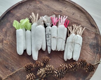 SALE Handmade Linen Carrots • Rustic Easter, Spring Decor • Farmhouse Table Accents • Natural Linen Vegetable Bundle • Seasonal Home Decor