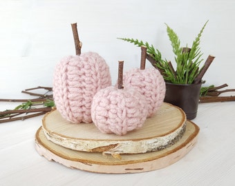 Baby pink pumpkins for cozy home decor. Set of 3. Crochet fall home decor. Thanksgiving table decor, Farmhouse decor, we are expecting fall