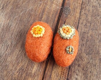 Fall Tones Embroidered Pebbles -  Wool Pebble beads for DIY projects, Crafts & Decorative Use
