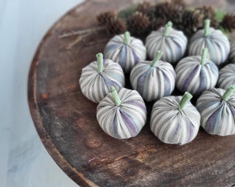 Striped Linen Fabric Pumpkins – Fall Wedding Decor, Neutral Autumn Centerpieces, Handmade Rustic Table Accents