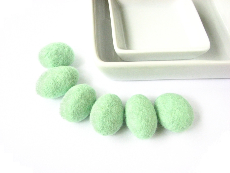 wool decorations felt rocks Flat mint felted wool pebbles beads Perfect for room decoration Wool ornaments felt stones soft beads