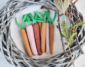 Handmade Linen Carrots • Easter decor, Rustic Spring • Farmhouse Table Accents • Natural Linen Vegetable Bundle  Neutral Seasonal Home Decor