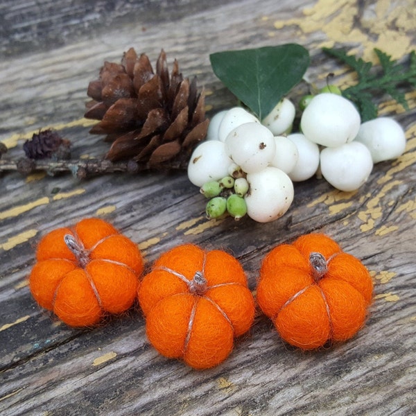 Petites citrouilles en laine, citrouilles en laine feutrée (orange fluo). Déco d'Halloween rustique, décoration de citrouille, décoration d'Halloween, mariage d'automne, décoration d'automne