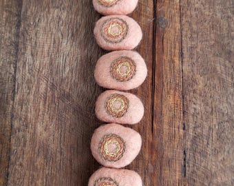Apricot Embroidered Pebbles -  Wool Pebble beads for DIY projects, Crafts & Decorative Use