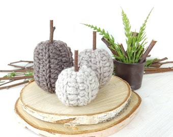 Brown pumpkins for cozy home decor. Set of 3. Crochet fall home decor. Thanksgiving table decor, Farmhouse decor, we are expecting fall