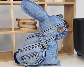 Upcycled Denim Bunny • Modern Easter Decor • Reworked Jeans Rabbit • Handmade Spring Decoration • Minimalist Rustic Home Accent