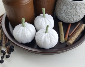 White textured fabric pumpkins. Primitive decor, Rustic fall decor, Farmhouse decor, Fall wedding, Tiny pumpkin decor, Barn decor, Cosy home