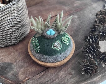 Felted Wool Bird Nest Terrarium • Mini Nature Scene • Woodland Decor • Handmade Nest Sculpture • Moss Terrarium Gift • Tiny Spring Nest