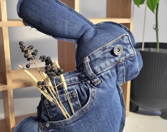 Upcycled Denim Bunny • Modern Easter Decor • Reworked Jeans Rabbit • Handmade Spring Decoration • Minimalist Rustic Home Accent