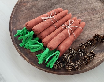 Handmade Linen Carrots • Rustic Easter, Spring Decor • Farmhouse Table Accents • Natural Linen Vegetable Bundle  Neutral Seasonal Home Decor