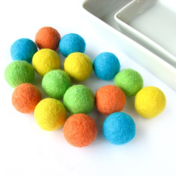 Felted wool balls / beads (lemon, orange, green, turquoise)
