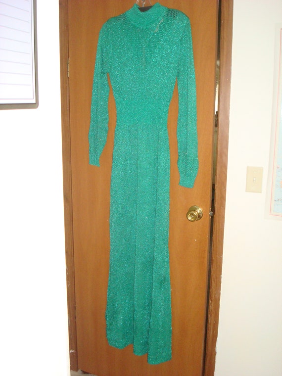 Wenjilli Vintage Acrylic Knit Maxi Dress Green Met
