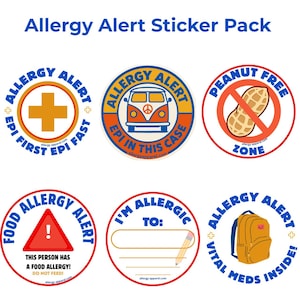 Food Allergy Alert Stickers – Epipen Medical Stickers – Kids Allergy Awareness Labels – Back to School – 10-Pack Weatherproof Decals