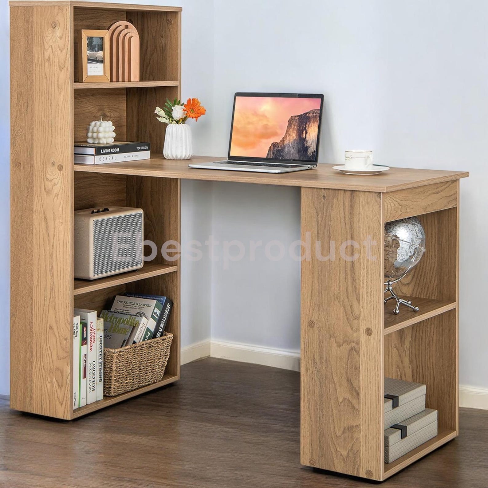 Compact Computer Desk With Bookshelf: Home Office Workstation - Etsy