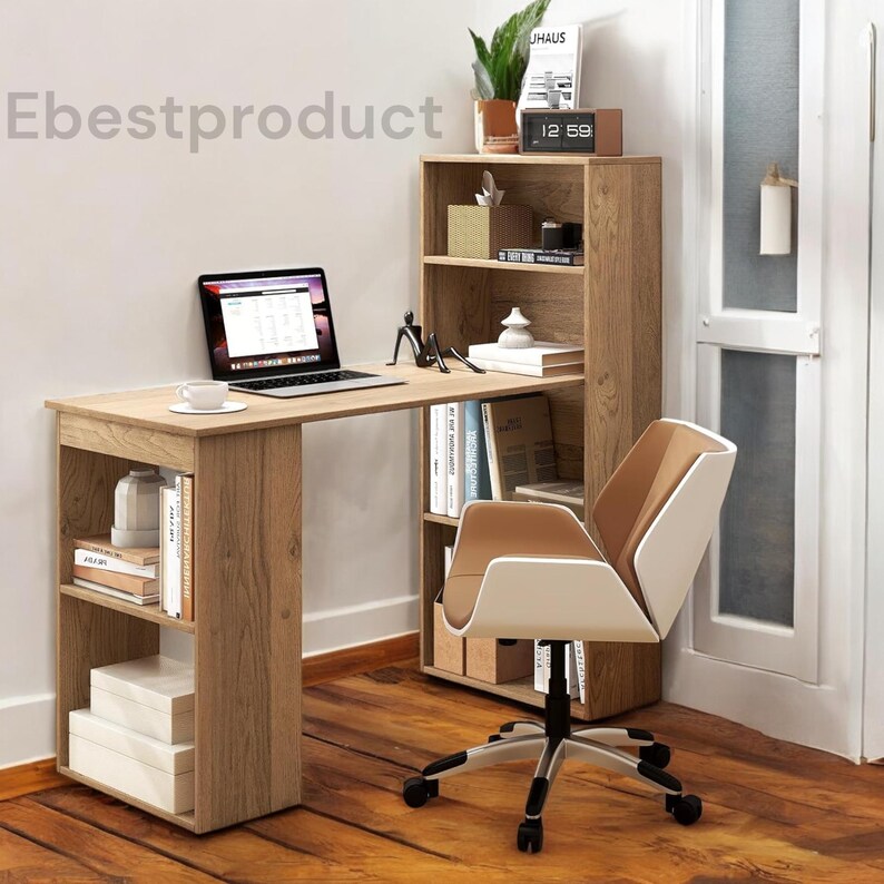 Compact Computer Desk With Bookshelf: Home Office Workstation - Etsy