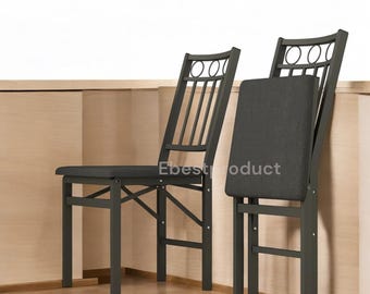Folding Dining Chairs Set of 2: Vintage Slatted Back, Iron Frame