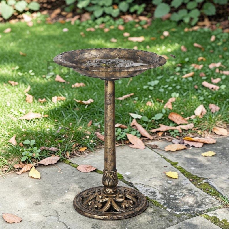 Antique Bird Bath Outdoor Garden Decor | 28" Polyresin Vintage Yard Art | Garden Statue Birdbath | Patio Lawn Backyard Ornament