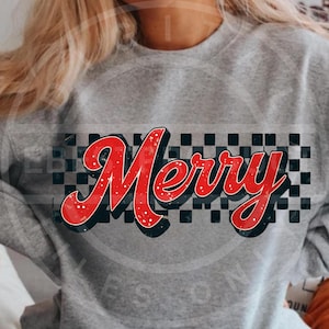 Retro Checkered Merry Png, Christmas Png, Christmas Shirt Design, Retro Christmas Png, Merry Christmas Png, Christmas Sublimation Design
