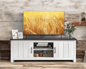 57" Wood TV Stand: Modern Media Console with Storage