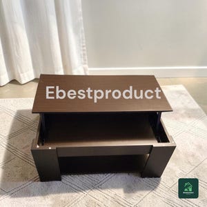 May include: A dark brown rectangular coffee table with a lift-top mechanism that reveals an interior storage compartment. The table features a solid base with a lower open shelf and the text Ebestproduct printed across the top surface.