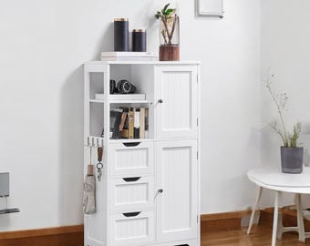 White Bathroom Storage Cabinet: 42&quot; Freestanding Floor Cabinet
