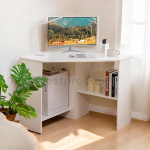 Small corner computer desk for home office, walnut writing desk for study, ellipse desk table for laptop