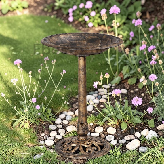 Antique Bird Bath Outdoor Garden Decor | 28" Polyresin Vintage Yard Art | Garden Statue Birdbath | Patio Lawn Backyard Ornament