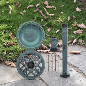 Antique Bird Bath Outdoor Garden Decor | 28" Polyresin Vintage Yard Art | Garden Statue Birdbath | Patio Lawn Backyard Ornament