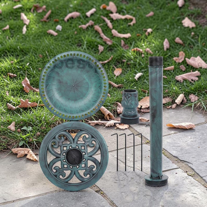 Antique Bird Bath Outdoor Garden Decor | 28" Polyresin Vintage Yard Art | Garden Statue Birdbath | Patio Lawn Backyard Ornament