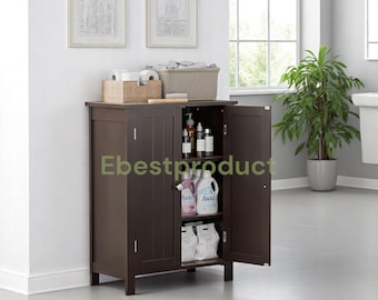 Bathroom Storage Cabinet, Waterproof Double-Door Organizer with Adjustable Shelf, Modern MDF Floor Furniture