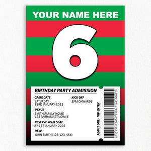 South Sydney Rabbitohs Custom Birthday Party Invitation | NRL, Rugby League Party, Digital Download, Sports Themed Party Invite