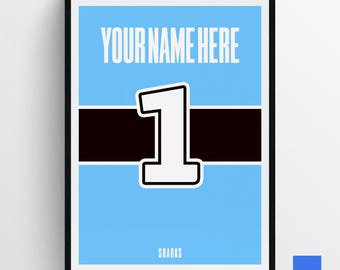 Art personnalisé pour maillot Requins de Cronulla : cadeau de fan de la LNR (imprimable numérique)