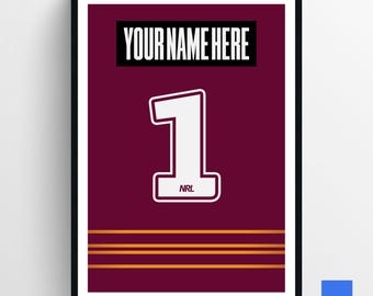 Poster personnalisé Brisbane Broncos 2025 LNR Jersey : oeuvres d'art personnalisées pour les fans de sport (impression numérique)