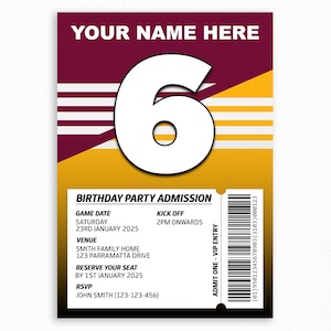 Brisbane Broncos Custom Birthday Party Invitation | NRL, Rugby League Party, Digital Download, Sports Themed Party Invite