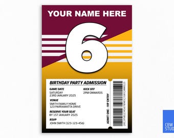 Faire-part d'anniversaire des Brisbane Broncos : thème de la ligue de rugby (téléchargement numérique)