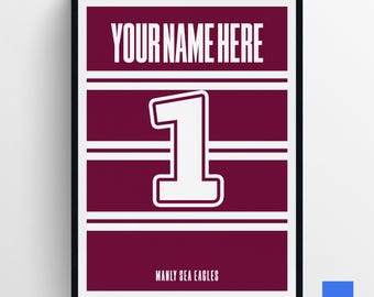 Impression personnalisée du maillot Sea Eagles NRL : oeuvres d'art personnalisées pour les fans de sport (téléchargement numérique)