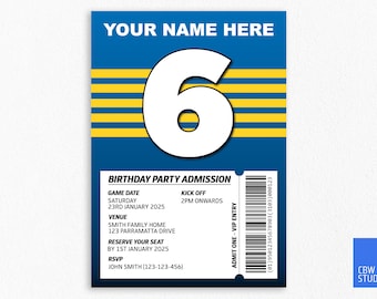 Faire-part d'anniversaire Parramatta Eels : thème de la ligue de rugby (téléchargement numérique)