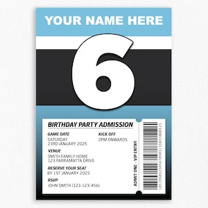 Invitation personnalisée de fête d'anniversaire de requins de Cronulla | LNR, fête de la ligue de rugby, téléchargement numérique, invitation à une fête à thème sportif
