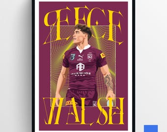 Reece Walsh - Broncos de Brisbane - Poster d'art mural sportif - Ligue de rugby - Cadeau de fan - Téléchargement numérique