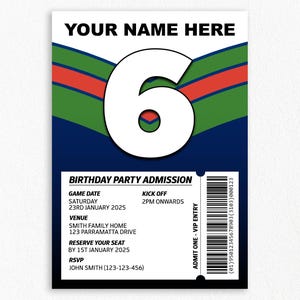Convite personalizado para festa de aniversário do New Zealand Warriors | NRL, festa da Rugby League, download digital, convite para festa com tema esportivo