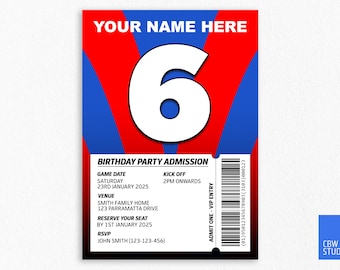 Faire-part d'anniversaire Newcastle Knights : thème de la ligue de rugby (téléchargement numérique)