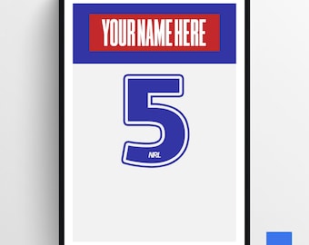 Impression d'art personnalisée maillot NRL des Bulldogs de Canterbury : décoration de chambre sport (téléchargement numérique)