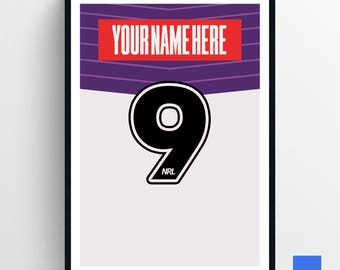 Impression d'art personnalisée Melbourne Storm NRL 2025 maillot extérieur : décoration de chambre sport (téléchargement numérique)