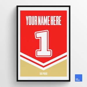Custom Dolphins NRL Jersey Wall Art | Sports Bedroom Posters, Personalised NRL Poster, Dolphins Fan Art Gift, Digital Printable Art