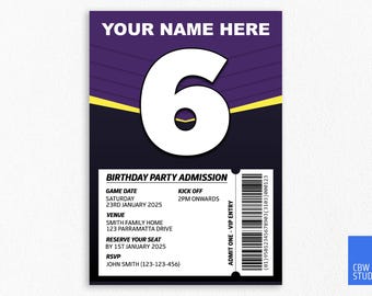 Faire-part d'anniversaire Melbourne Storm : thème de la ligue de rugby (téléchargement numérique)