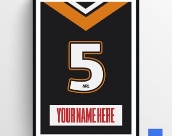 Impression d'art personnalisée du maillot NRL Wests Tigers : décoration de chambre sport (téléchargement numérique)