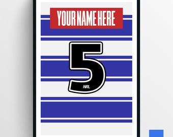 Impression d'art personnalisée Canterbury Bulldogs NRL Heritage Jersey 2025 : décoration de chambre sport (téléchargement numérique)